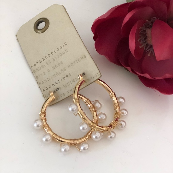 Anthropologie Jewelry - Anthropologie Fresh Water Pearl Hoop Earrings